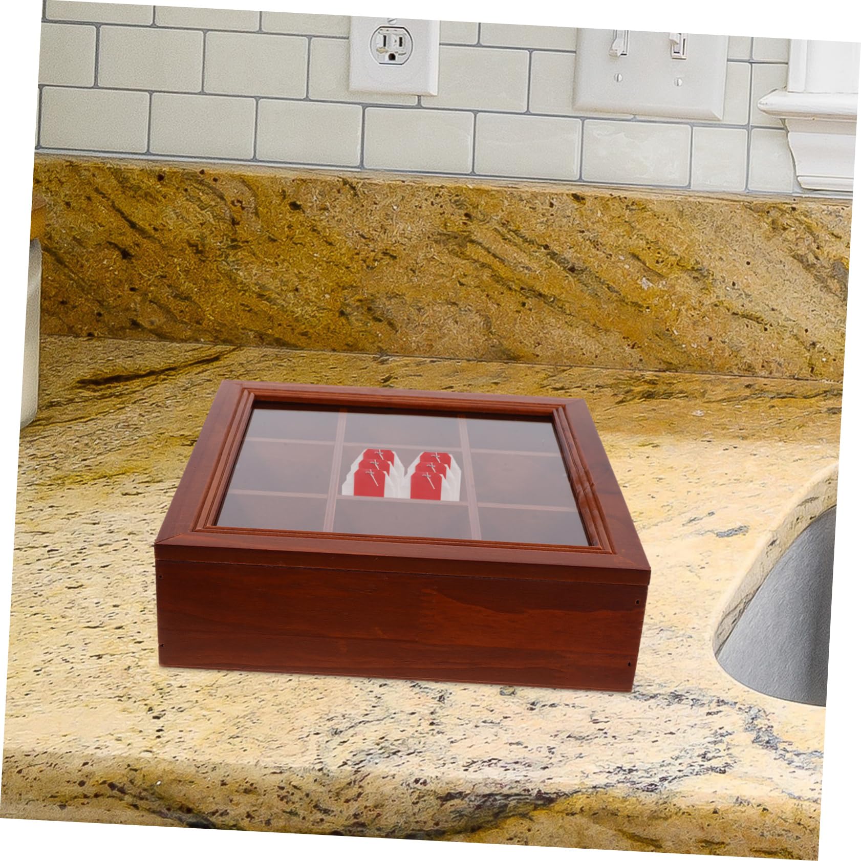GLEAVI Holzfach Teebeutel Organizer Box Für Teebeutel Kaffeestation Aufbewahrungsbox Mit Mehreren Fächern Kompakt Und Leicht