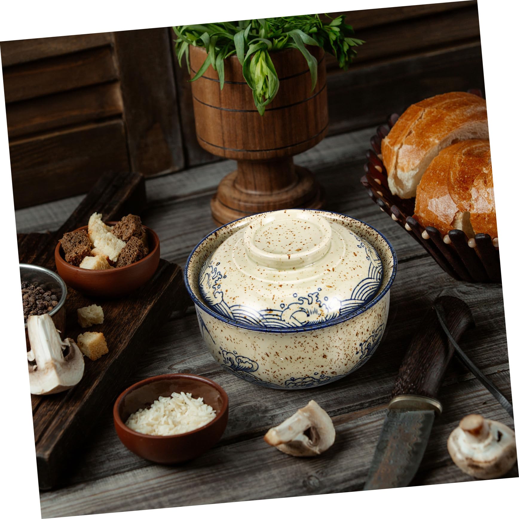 Hohopeti Keramik Ramen Nudel Schüssel Set mit Deckel Essstäbchen und Löffel Suppenschale für Instant Nudelgerichte Langlebig Hitzebeständig und Platzsparend