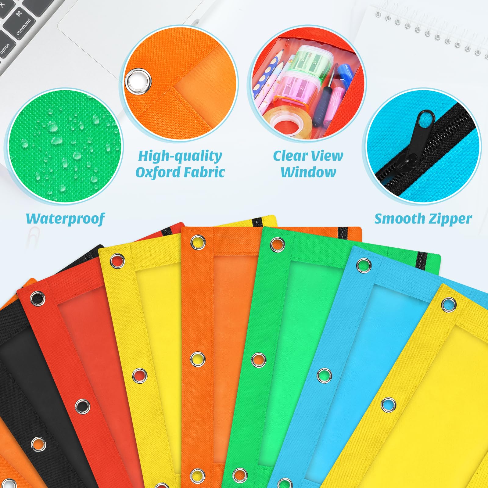 SpringFlower 36 Pack Pencil Pouch for 3 Ring Binder, Binder Pencil Pouch, Pencils Pouches for Binders with Smooth Zipper in 6 Assorted Colors for School, Office Supplies