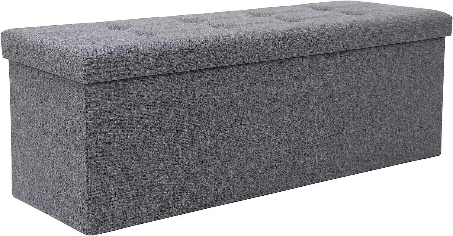 BOLLI Pouf avec Espace de Rangement 110x38x38 cm, Canapé Pouf avec Coffre de Rangement, Repose-Pieds en Forme de Cube avec Couvercle Rembo - Gris