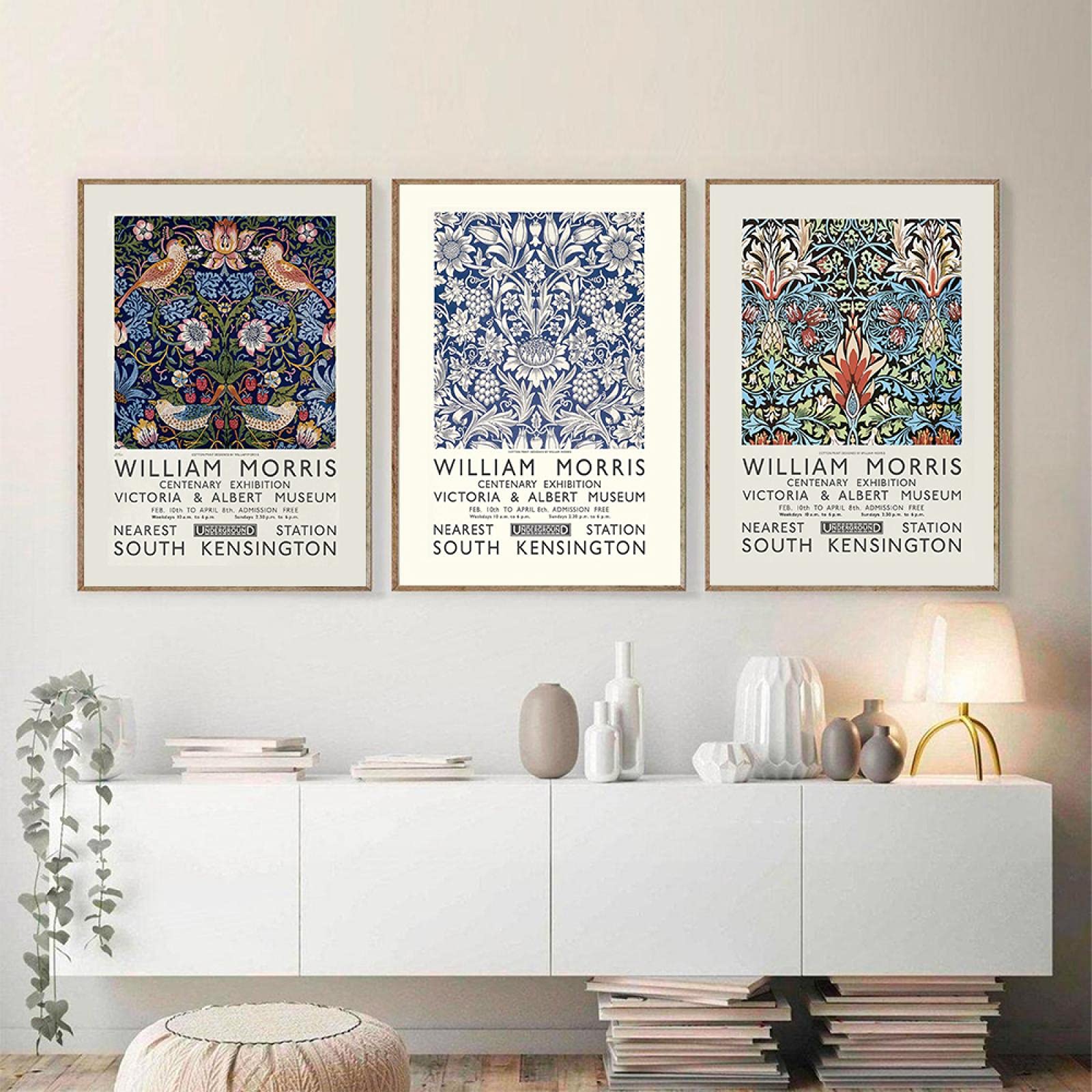 SDVIB London Underground Art Nouveau Pittura William Morris Stampa su Tela Victoria and Albert Museum Exhibition Poster Wall Decor 70x90cm-3 Pezzi Senza Cornice