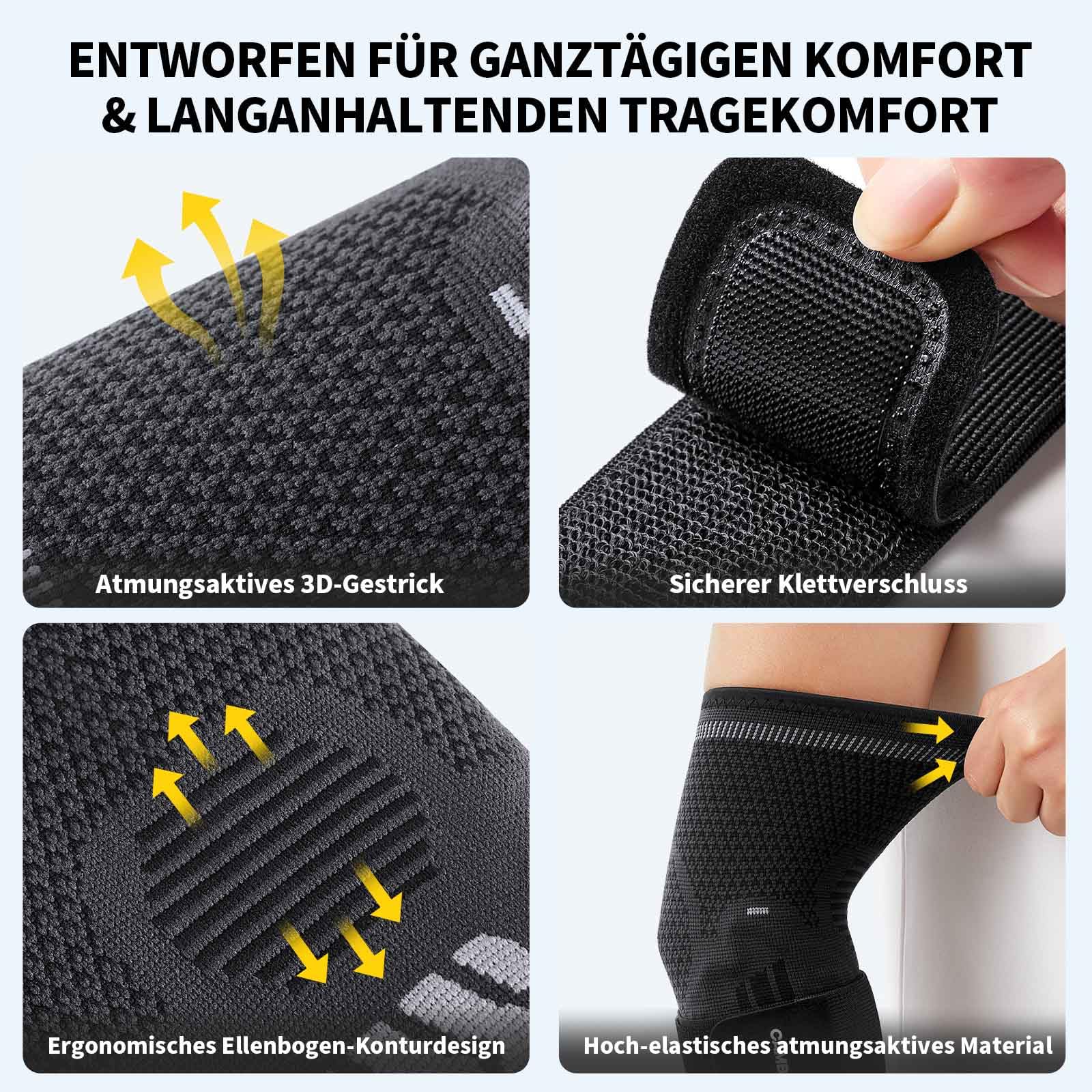 CAMBIVO Ellenbogenbandage mit Dual Silikonpolster für Tennisarm & Golferarm, Kompressions Arm Sleeve mit Verstellbarem Riemen, Bandage Ellenbogen Herren Damen für Sport & Schmerzlinderung