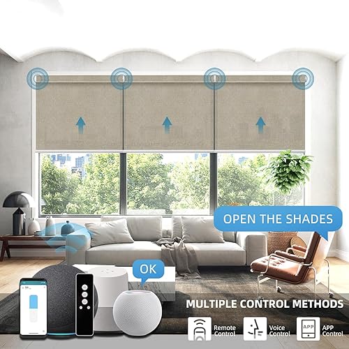 Miniatura 10 de Weffort Persiana enrollable de filtrado de luz motorizada funciona con HomeKit, persianas motorizadas 70% opacas para ventanas, persianas eléctricas