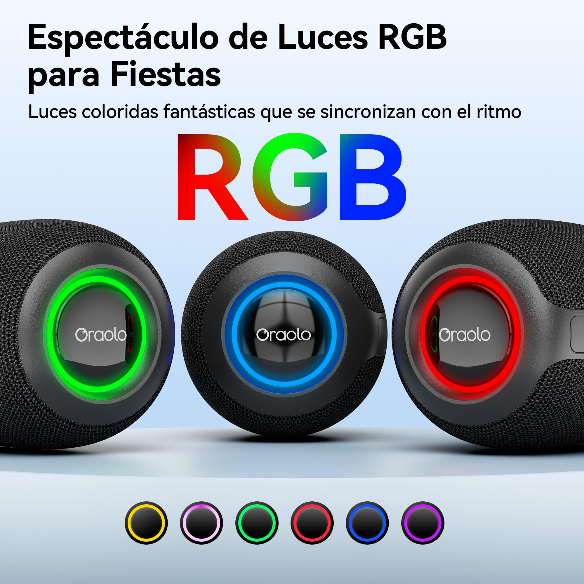 oraolo Altavoz Bluetooth Pequeño, Altavoz Portatil Bluetooth 5.4 | Mini Altavoces Ducha, 30H Reproducción, IPX7 Resistencia al Agua, TWS, Adecuado para Exteriores/Fiestas/Viajes