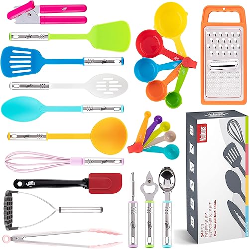 Kitchen Utensils Set, Cooking Utensils Set, Non Stick and Heat Resistant Kitchen Gadgets, 24 Pcs Nylon and Stainless Steel Kitchen Utensil Set New Home Essentials, Pots and Pans Kitchen Accessories