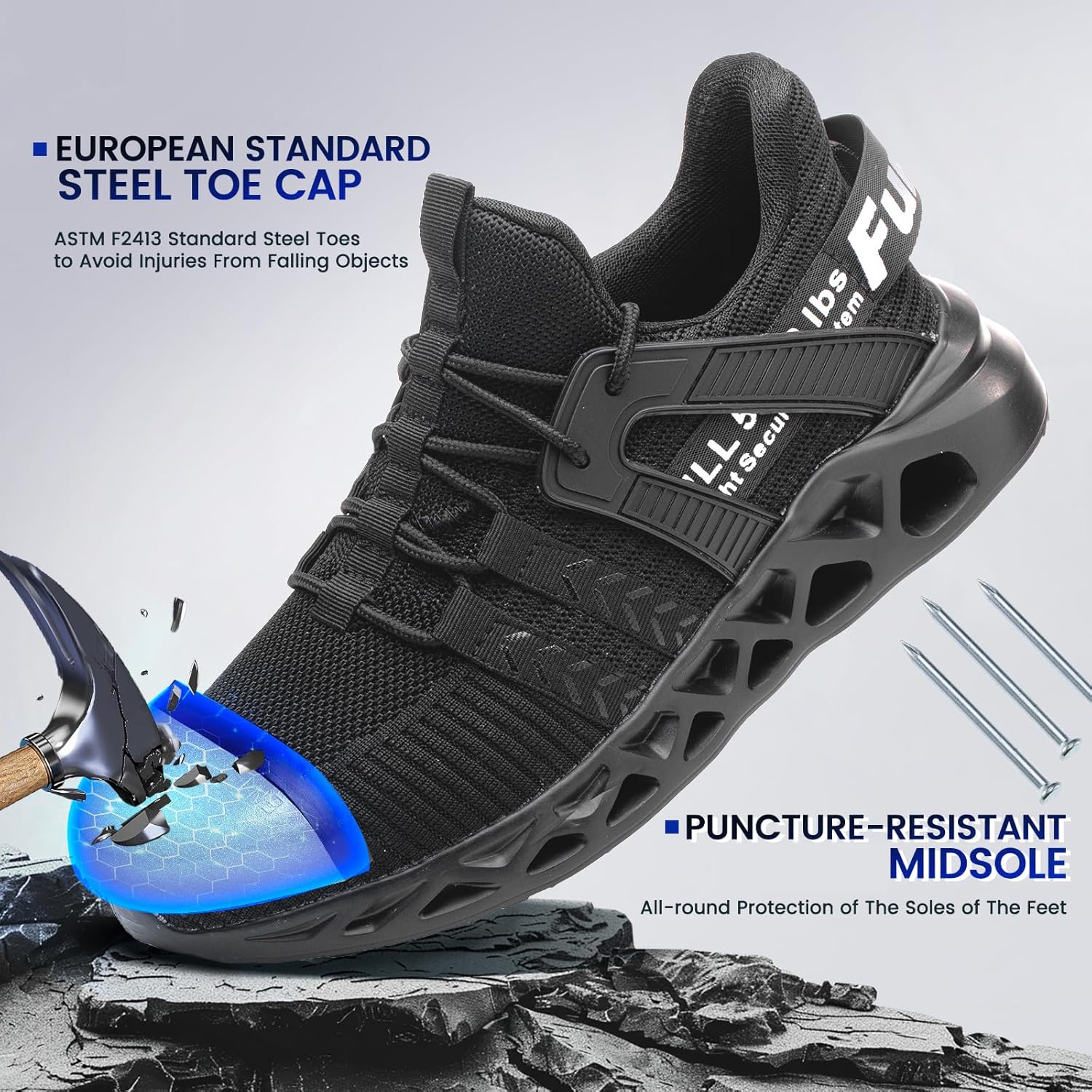Furuian Steel Toe Sneakers for Men Women Lightweight Safety Shoes Comfortable Puncture Proof Slip On Indestructible Work Shoes - Image 3