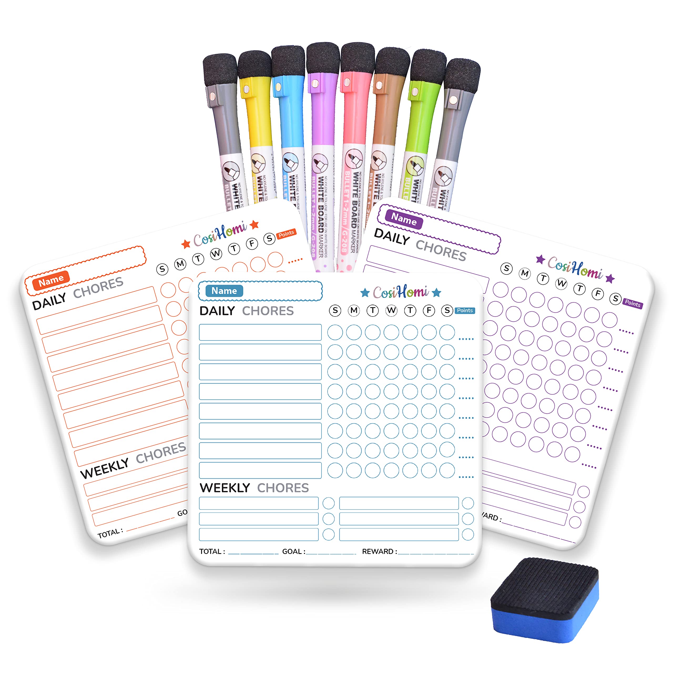 Chore Chart for Kids, Magnetic Chore Chart for Refrigerator, Magnetic Chore Chart for Kids, Chore Chart for Kids Multiple Kids,10x10” Dry Erase Chore Chart for Family, Schedule & Checklist 3 Pack