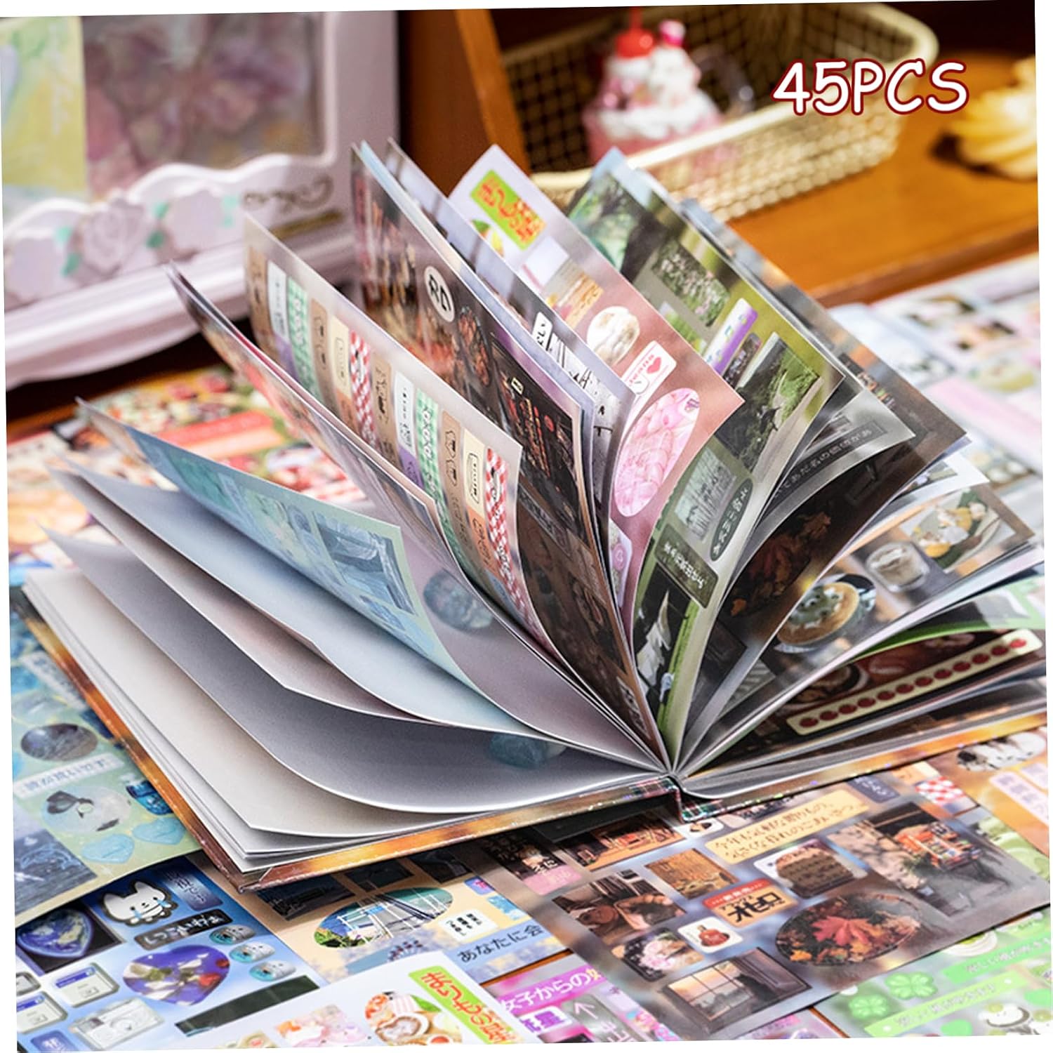 Japanese Sticker Book 45 Pages Comic Style Kawaii Cute Aesthetic Stickers Vintage Various Styles for DIY Scrapbook Journaling, Brown, Sticker Book Japanese image 5