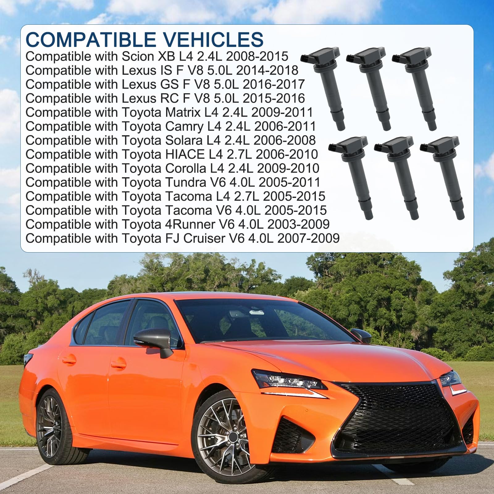 DICMIC Juego de 6 bobinas de encendido compatibles con Toyota FJ Cruiser Tacoma Tundra 4Runner V6 4.0L Reemplazo # UF495, 90919-02248, 90919-02260, 90919-A2001, 90919-T2005