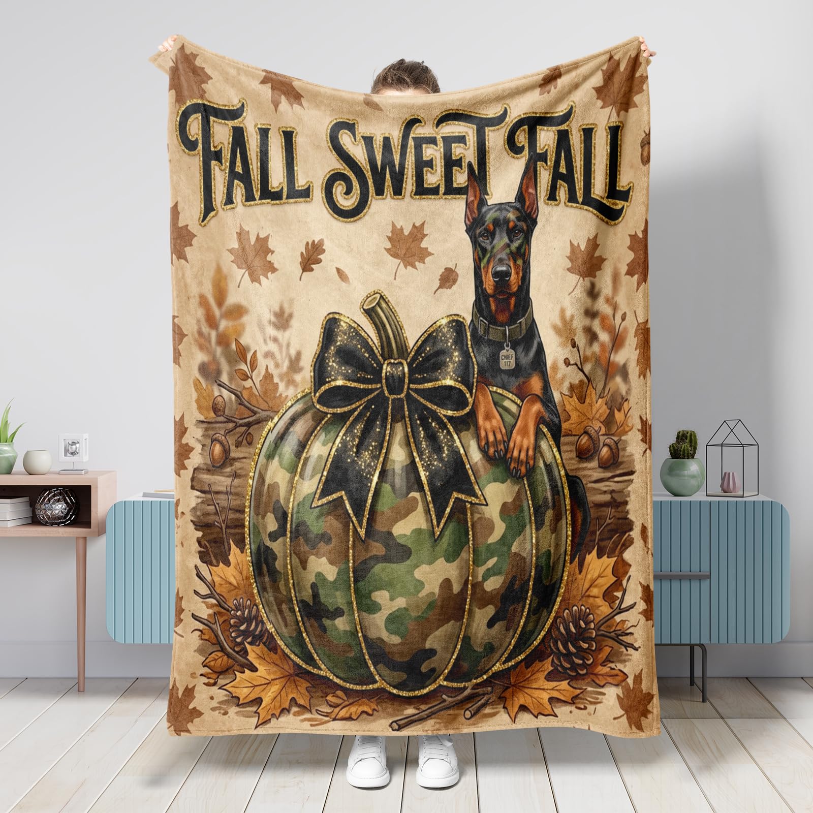 Couverture Doberman soldat anti-froid pour canapé grand plaid automne