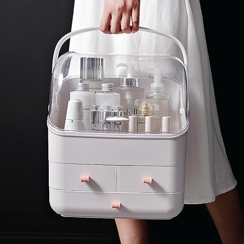 Miniatura 6 de BRUUN - Contenedor de almacenamiento para cosméticos para el cuidado de la piel una caja de maquillaje grande de color blanco a prueba de polvo y