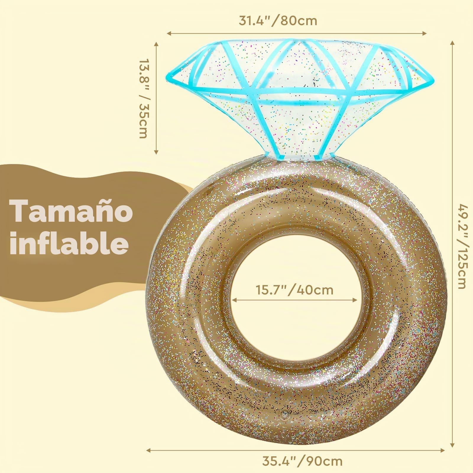 Flotadores Piscina, Flotador Inchables Piscina con Forma de Anillo de Diamantes para Despedida de Soltera, Hinchables para Piscina de Tubo para Fiestas en la Playa y relajación para Adultos