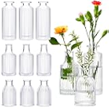 Ninehaoou 24 Sets Mini Small Vases for Flowers Bulk Glass Ribbed Bud Vases Set for Centerpiece Table Decorative Wedding Reception, Housewarming Gift Holiday Christmas