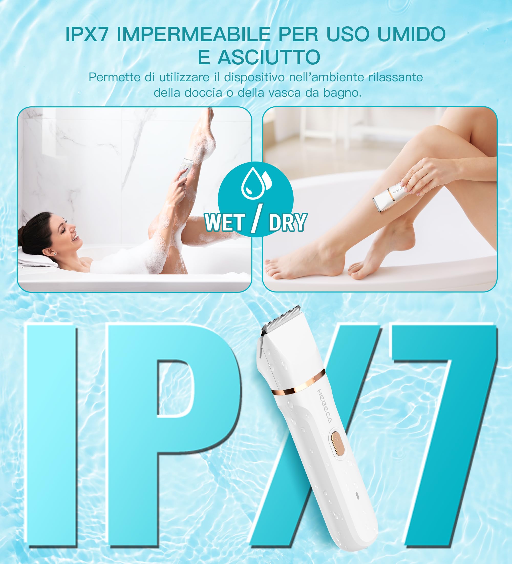 Hebeca Rasoio elettrico 3 in 1 per bikini, da donna, per viso e intimo, per pelli sensibili, impermeabile e ricaricabile