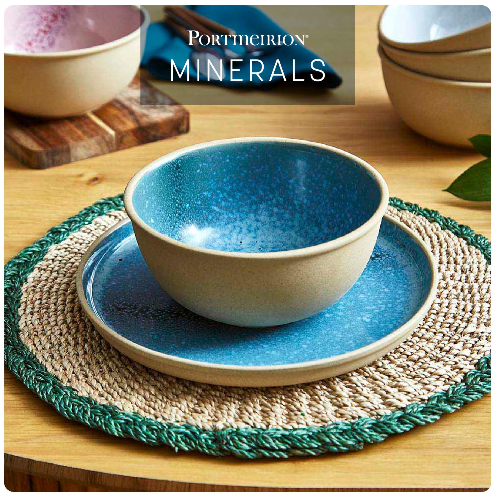 Portmeirion x Minerals 4-teiliges Jade-Schüssel-Set (17 cm, 482 ml) – blaue Schale aus Steinzeug mit reaktiver Glasur für Suppe, Nudeln und den täglichen Gebrauch