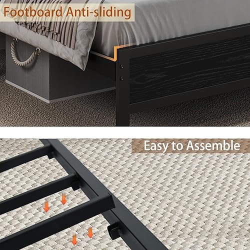 Miniatura 7 de Base de cama Queen con luces LED y estación de carga, plataforma de metal tamaño Queen con cabecera de almacenamiento tapizada, listones de metal