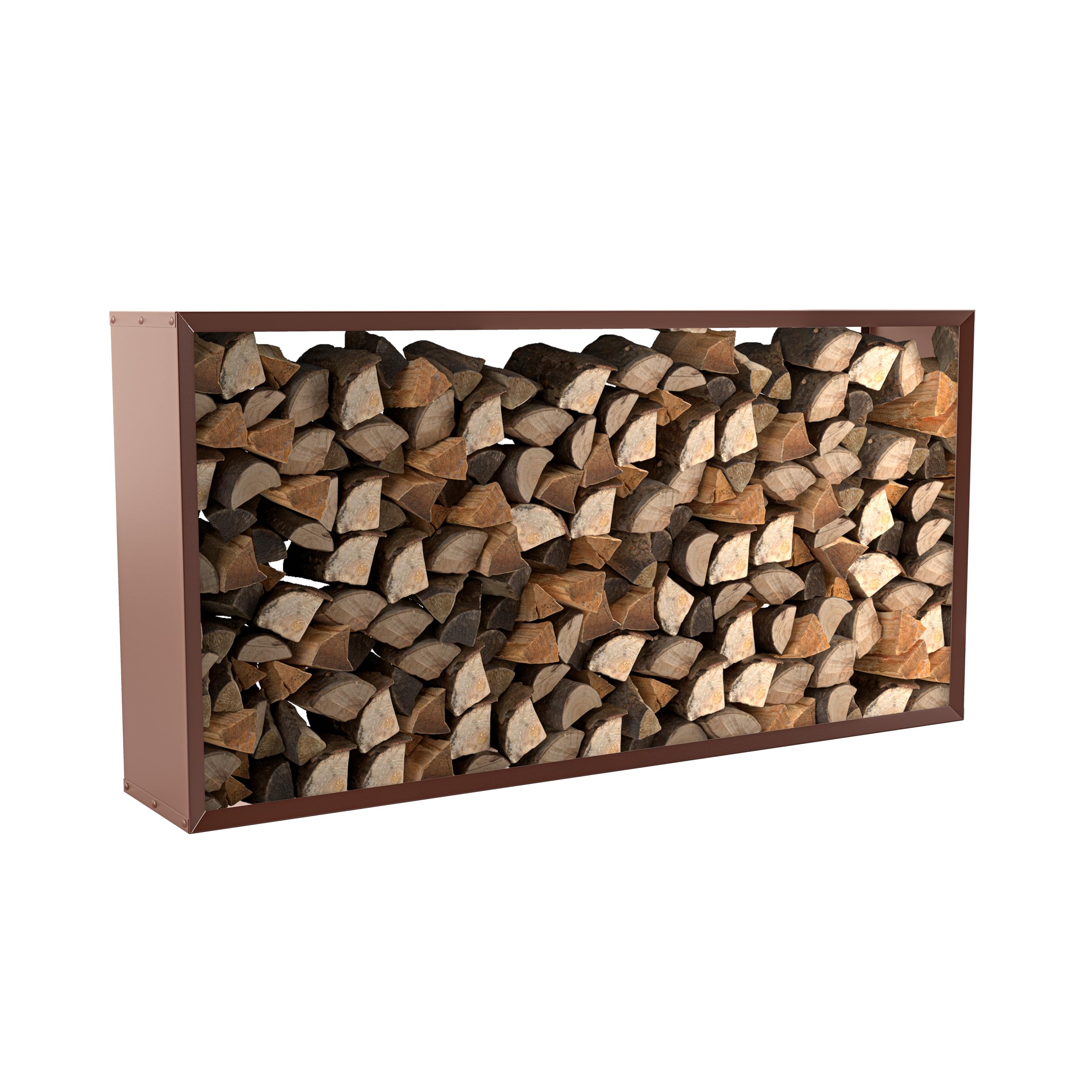hiyard Drewniany magazyn I Wooker Wide 199 x 99 cm, regał na drewno kominkowe, wyprodukowano w Niemczech, rdzawy brąz