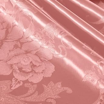 KKJIAF Satin Jacquard Fabric, 49" Wide Peony Pattern Shiny Silky Brocade Fabric for Dress, Shirts, Tablecloth, Table Runner, Wedding Decor, DIY Crafts, 3 Yards, Rose Gold
