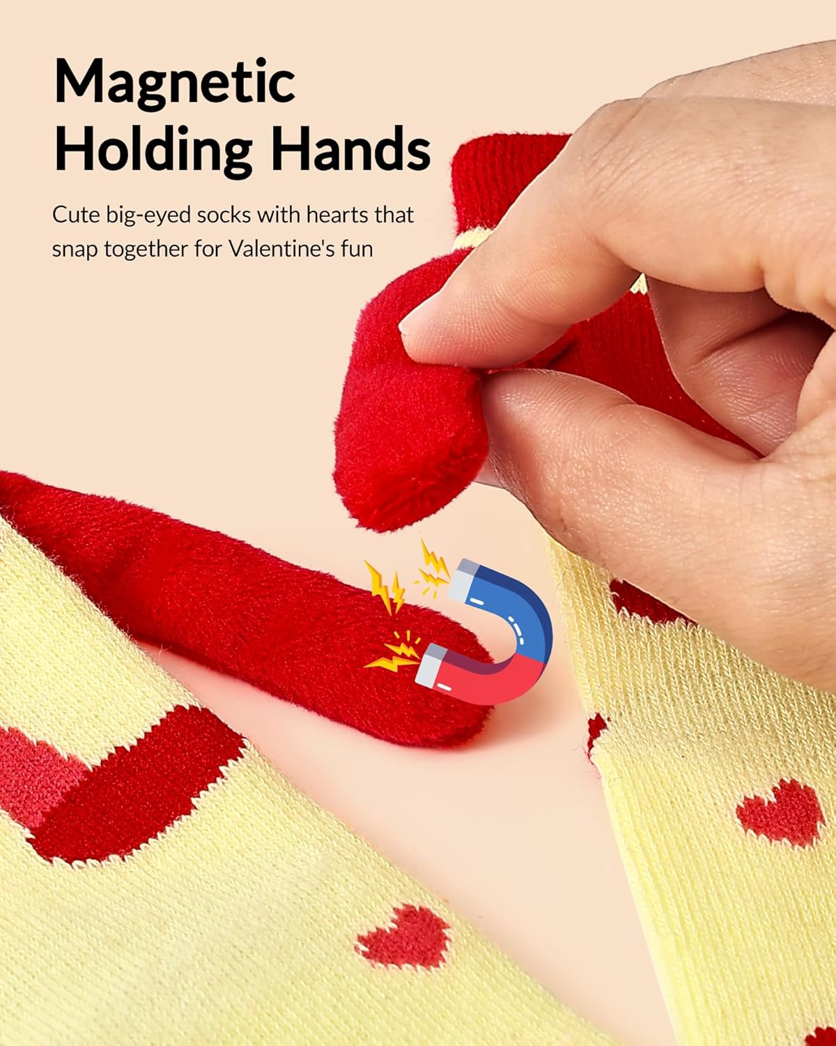 Belloxis 2-Pack Valentine’s Day Magnetic Heart Socks for Kids, Cute Hand-Holding Cotton Crew Socks Gifts - Image 6