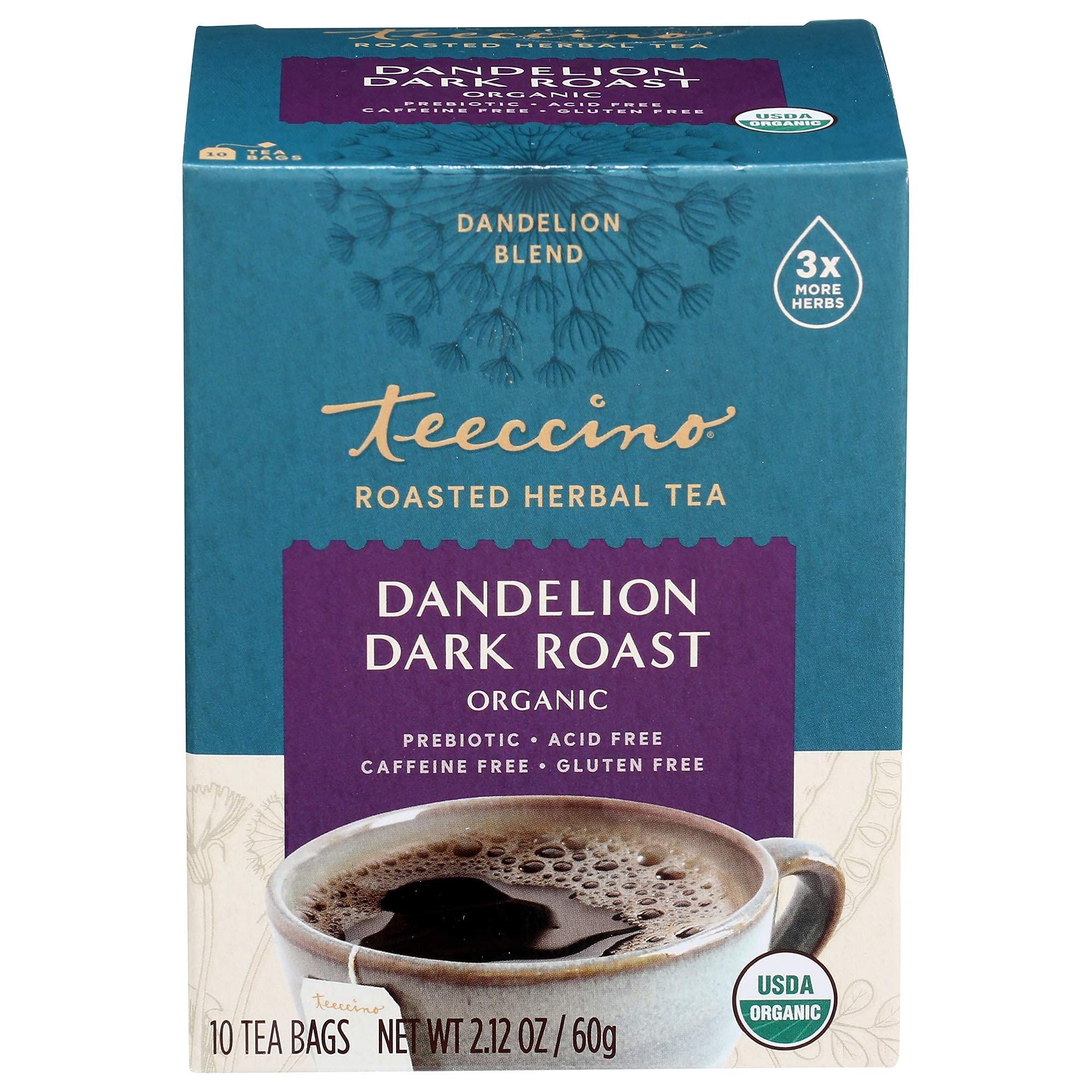 Teeccino Dandelion Dark Roast Tea - Caffeine Free, Organic