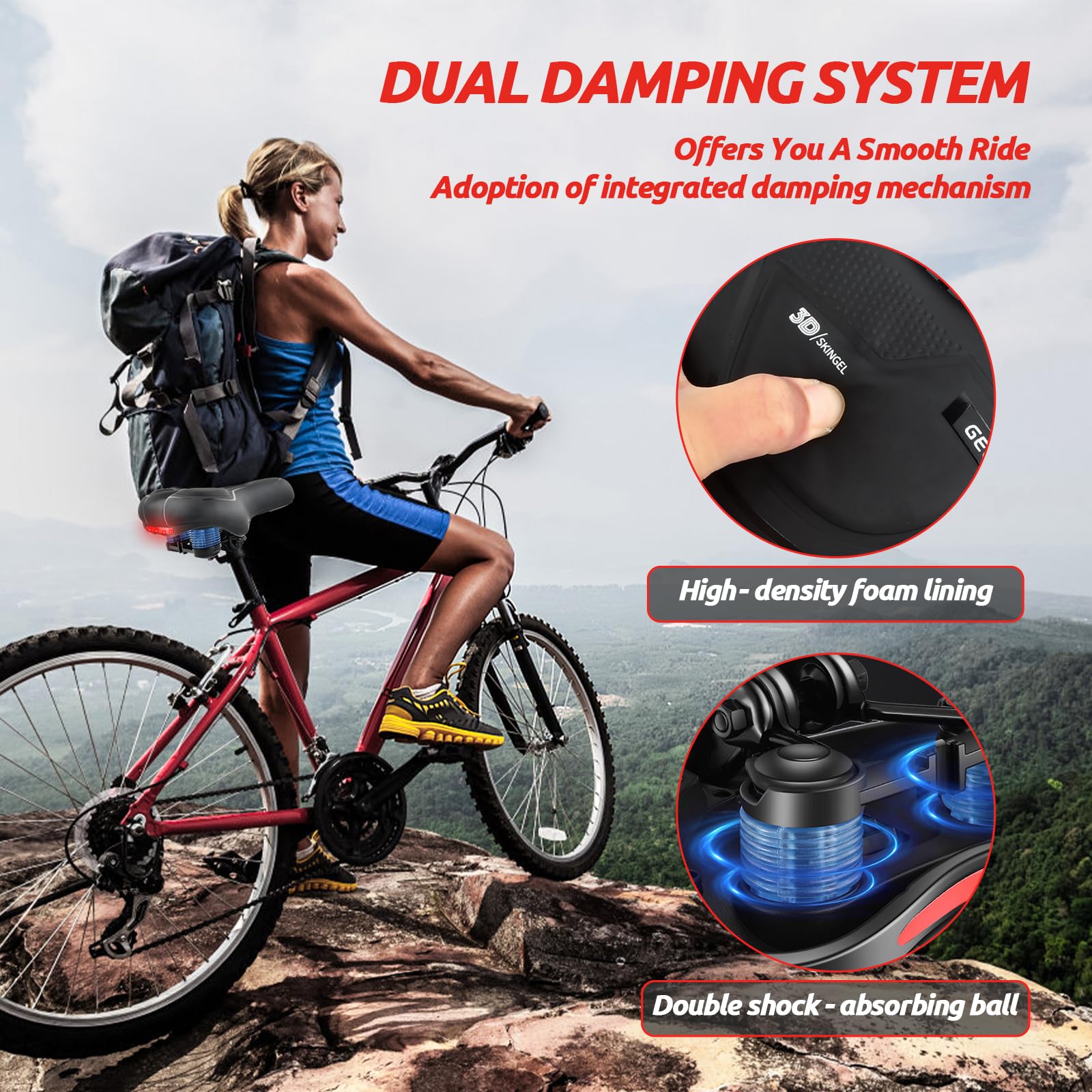 Sella Bici Comoda, Sellino Bici Morbido Donna Uomo, Sella Biciclette Traspirante con Adesivo Riflettenti e Palla Ammortizzanti a Doppia Molla, Sedile Biciclette Ergonomica per MTB/City Bike/Cyclette