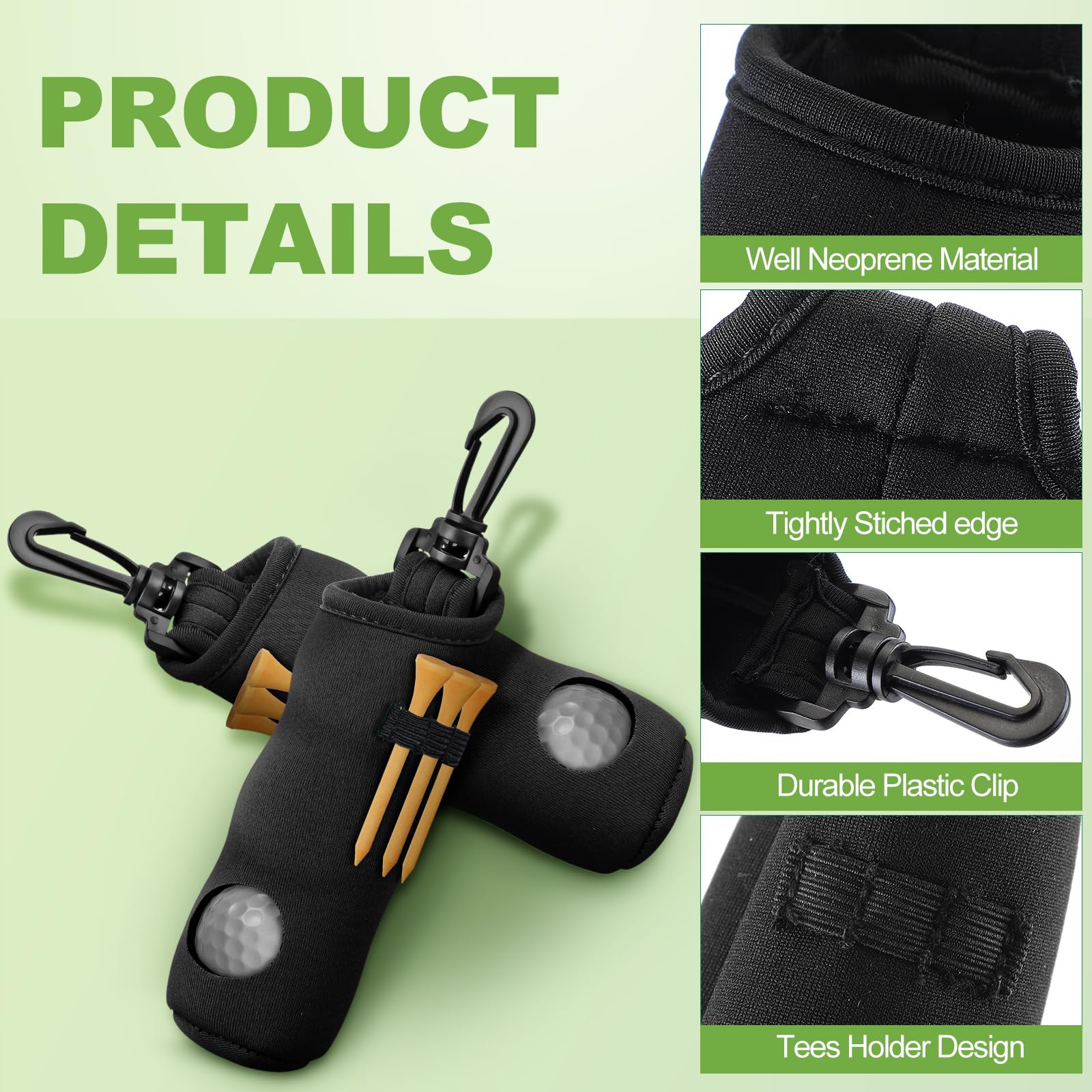 Golf-Tee-Halter, Golfball-Tragetasche, Tasche, Golfballhalter, Schlüsselanhänger, Gürtelclip, Golf-Geschenke, Zubehör (schwarz, einfach), 4 Stück