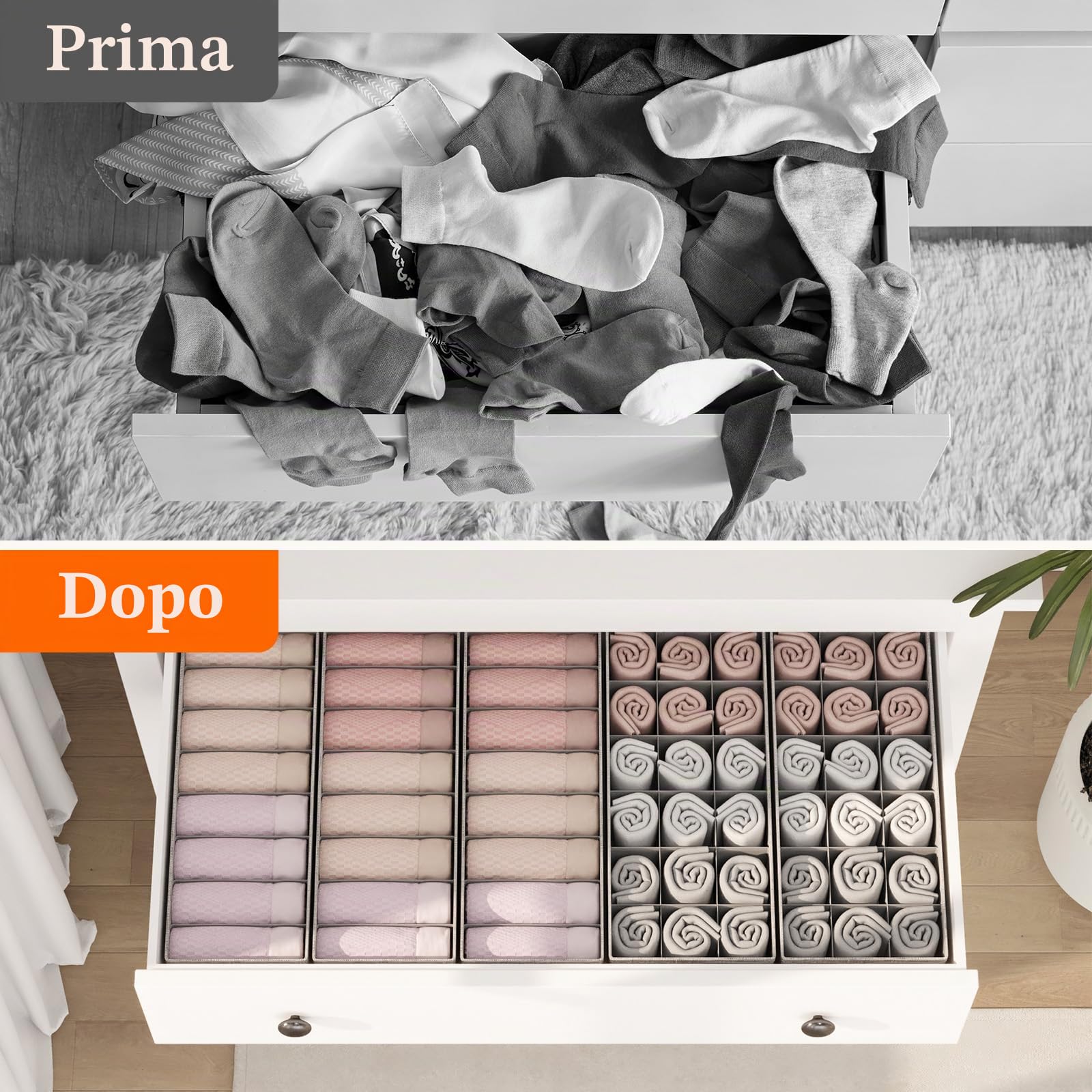 Lifewit Set di 10 Organizer Cassetti per Cassettiera, Divisori per Cassetti Pieghevole, Scatole Portaoggetti, Cassetti Armadio per Biancheria Intima, Vestiti Bambini, Calzini, Cravatte, Grigio