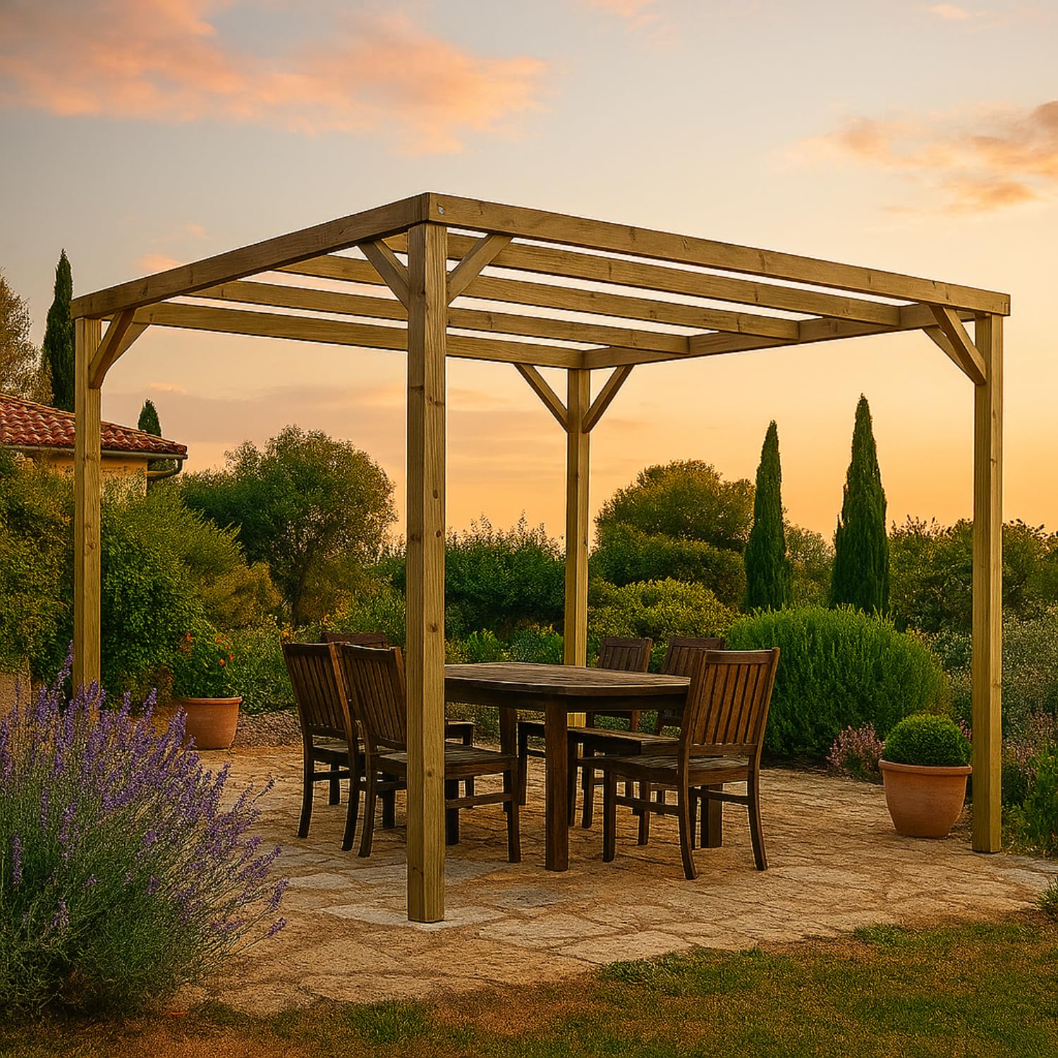 Pergola autoportante en bois gamme Kora de Vidapotager : élégance naturelle pour votre espace extérieur (bois de pin, 240 x 240 x 240 cm)