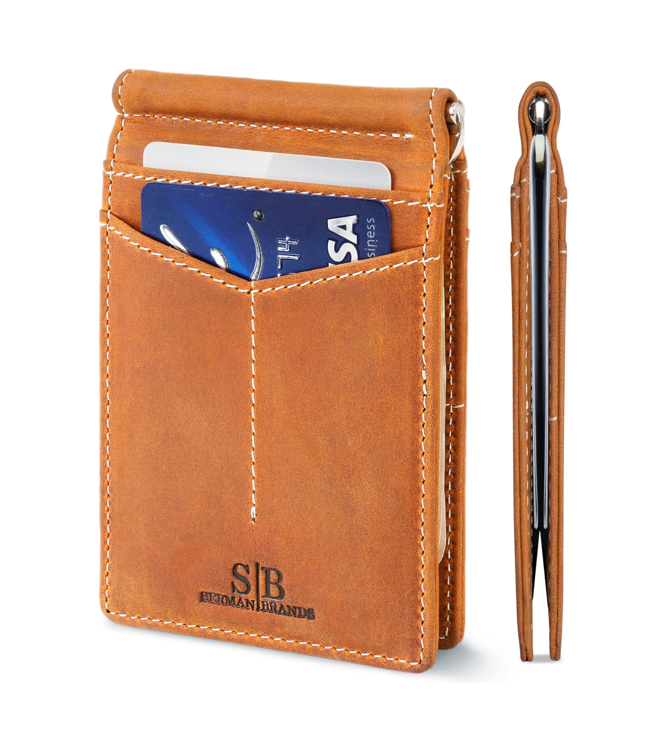 RFID Blocking Wallet Slim Bifold - Genuine Leather Minimalist Front Pocket Wallets for Men with Money Clip Gift (California Desert)