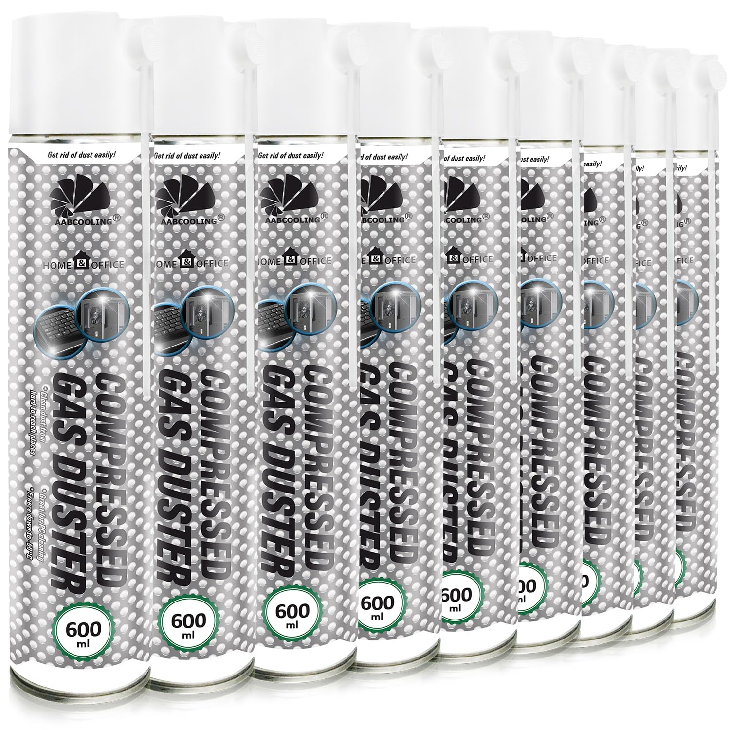 AABCOOLING Home&Office 9x 600ml Aire Comprimido – Limpieza de Ordenadores, Sistema de Refrigeración, Radiador CPU, Teclado, Portátil, Soplador de Polvo, Limpiador de Aire, K1