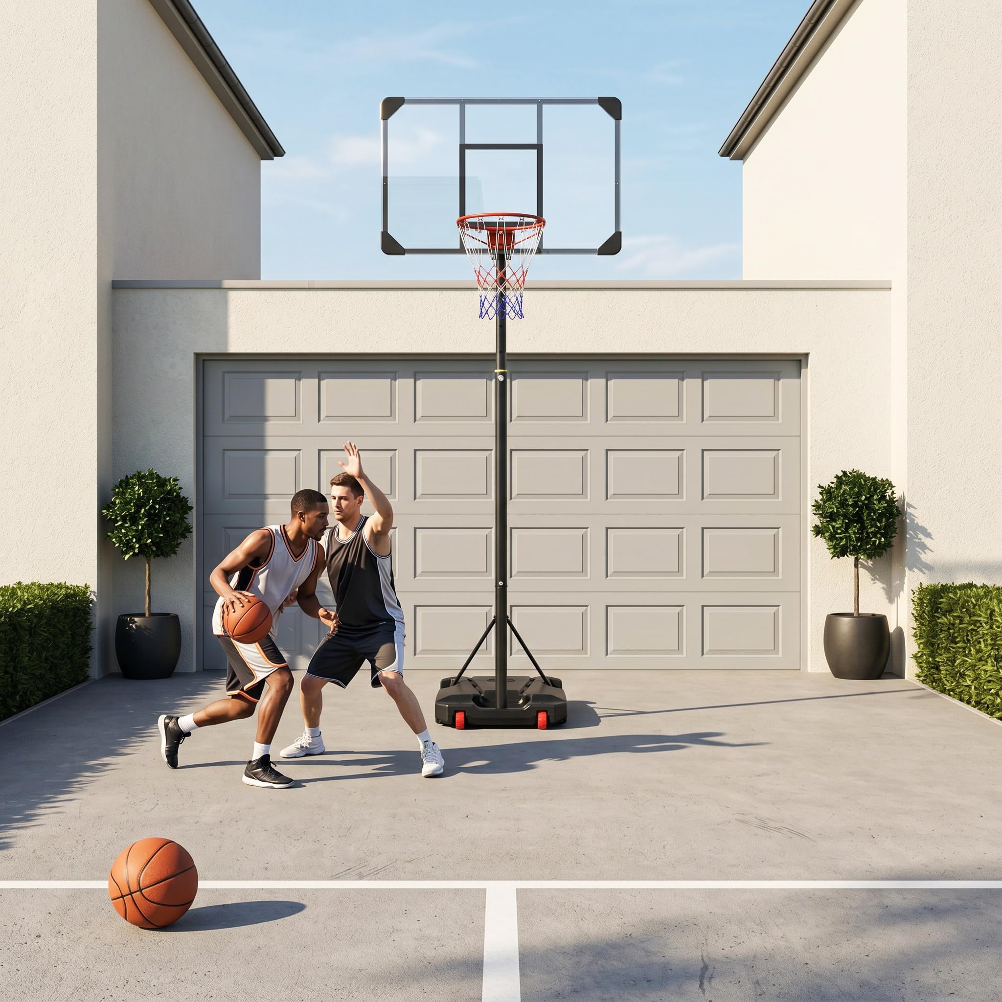 FIVMEN Canasta de baloncesto para exteriores, canasta de baloncesto | Altura ajustable 150 – 260 cm con ruedas de hasta 40 kg de agua, aro de baloncesto portátil para jardín, interior y exterior
