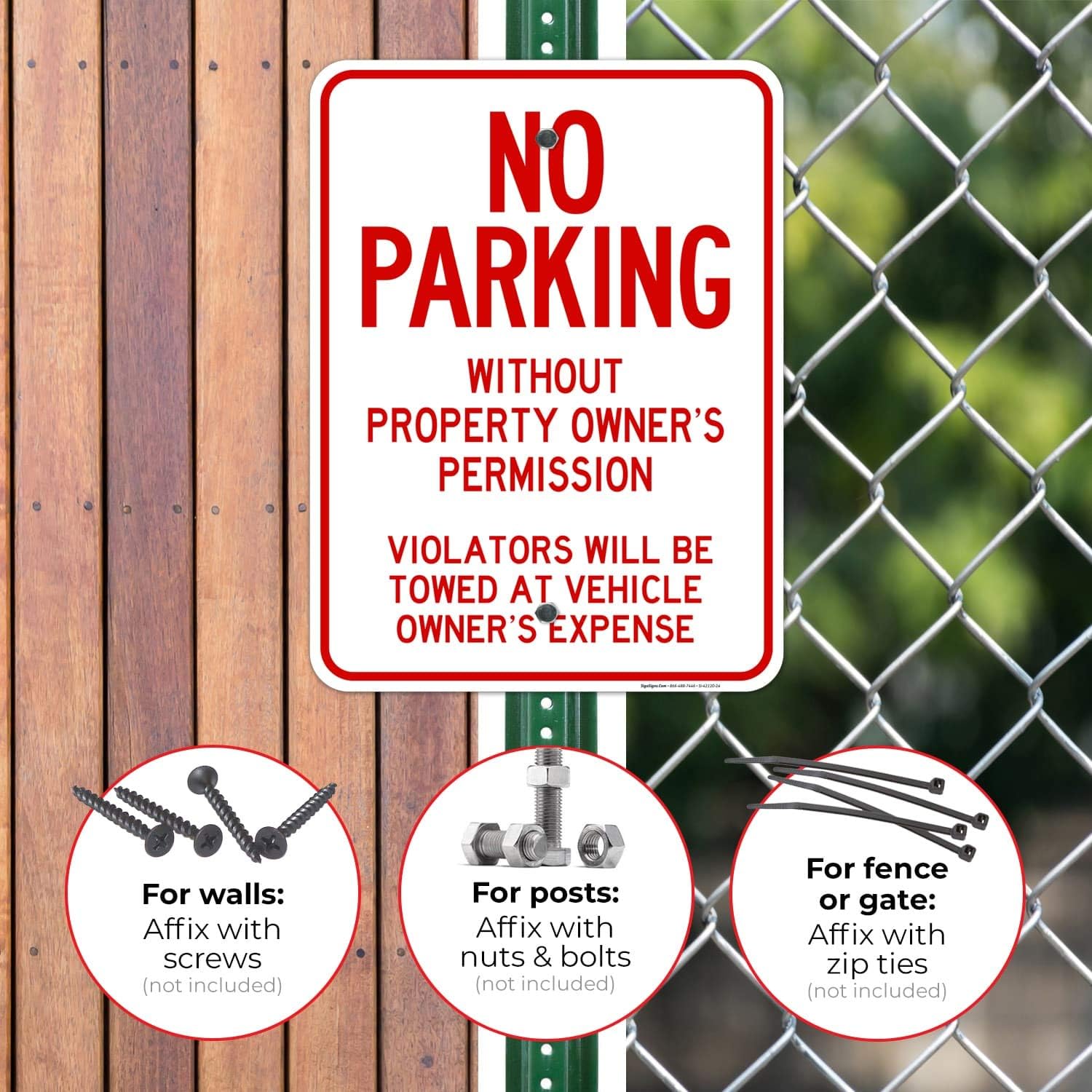 No Parking Sign, No Parking Without Owner's Permission Sign, 18x24 Inches, Rust Free .063 Aluminum, Fade Resistant, Easy Mounting, Indoor/Outdoor Use, Made in USA