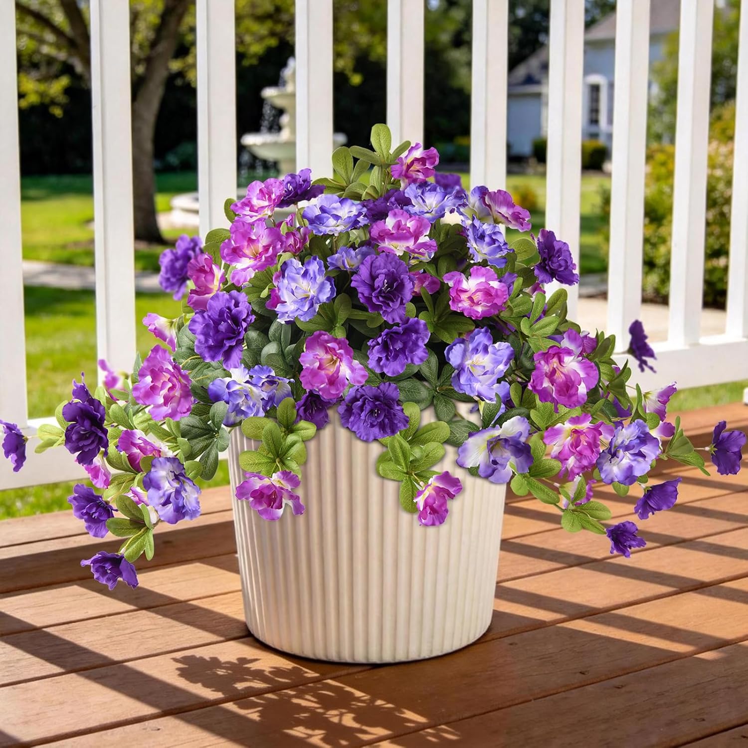 Homsunny Artificial Fake Flowers for Outdoor, 2PCS Realistic Fake Outdoor Flowers Plants, UV Resistant Silk Faux Flower for Outside Front Door Porch Planters Patio Yard Garden Window