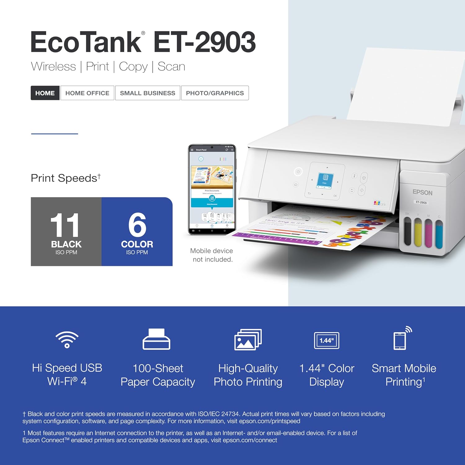Epson EcoTank ET-2903 Wireless All-in-One Color Supertank Printer with up to 3 Years of Ink, Refillable Tanks, Perfect for Home, 11 PPM, 1.44" Color Screen, Built-in Scanner – White 6 81G4LSDDGmL. AC SL1500