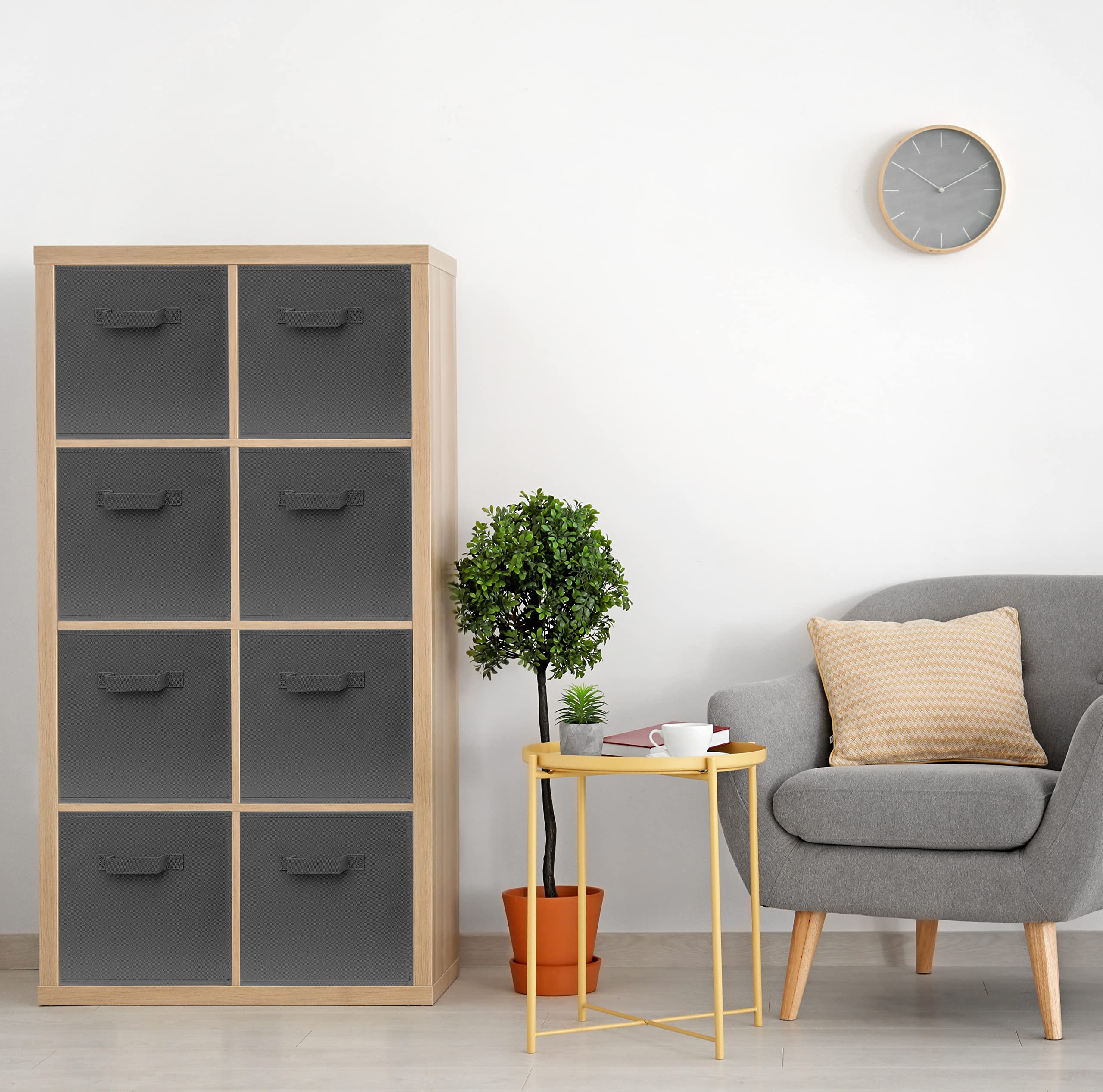 Pomatree Storage Cubes - 11 inch Cube Storage Bins (9 Pack) | Foldable Cubby Organizer Bin for Closet, Clothes and Toys | 2 Reinforced Handles | Fabric Basket Bin (Dark Grey)