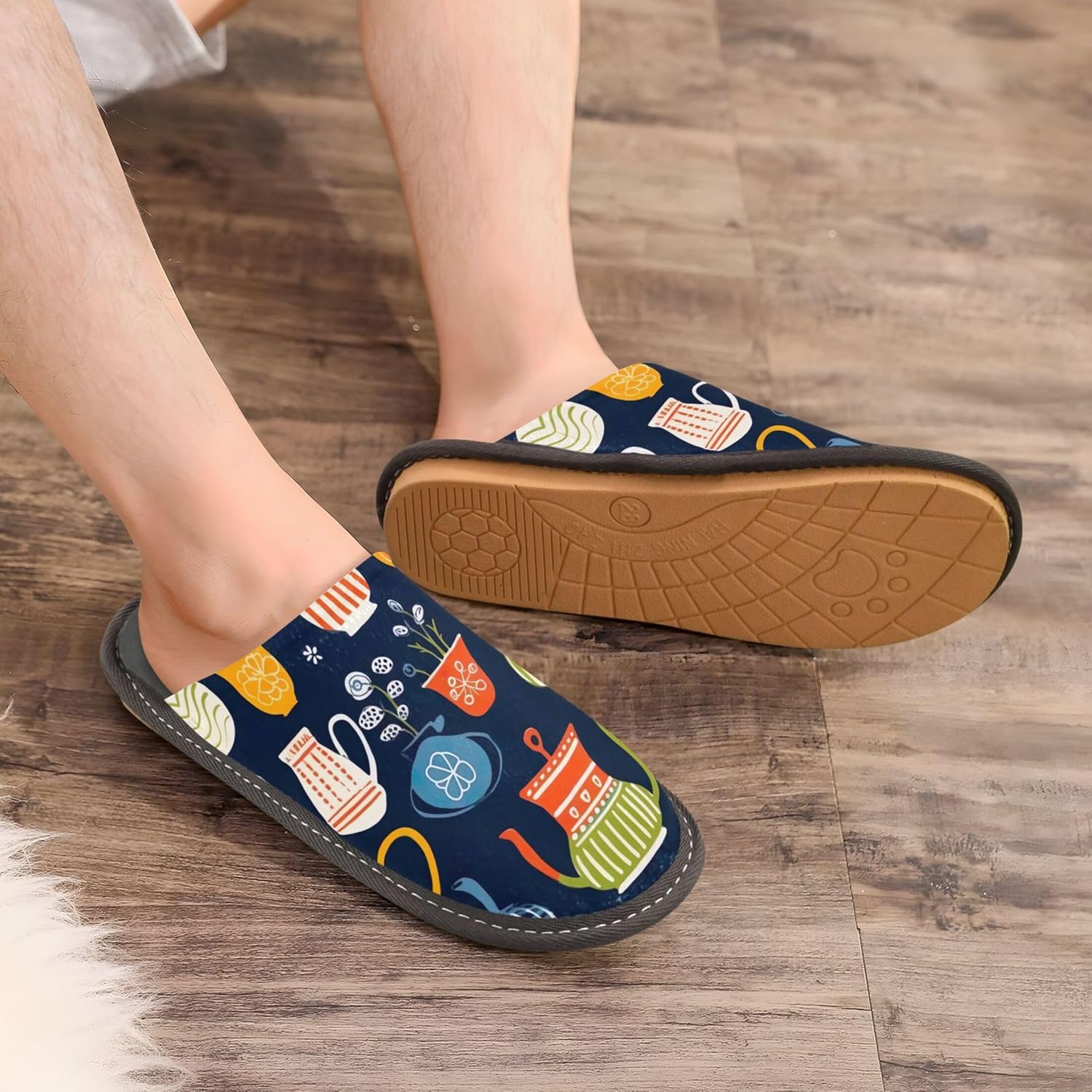 Vase Flowers House Slippers – Cozy Fuzzy Slippers for Guests, Washable & Disposable, Perfect for Shoeless Home, Spa & Hotel Use A112920