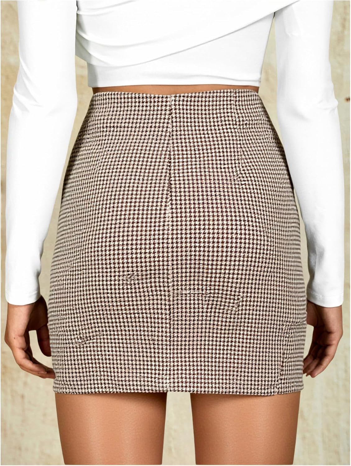 Women's Houndstooth High Waisted Mini Skirt Elegant Business Casual Skirts - Image 2