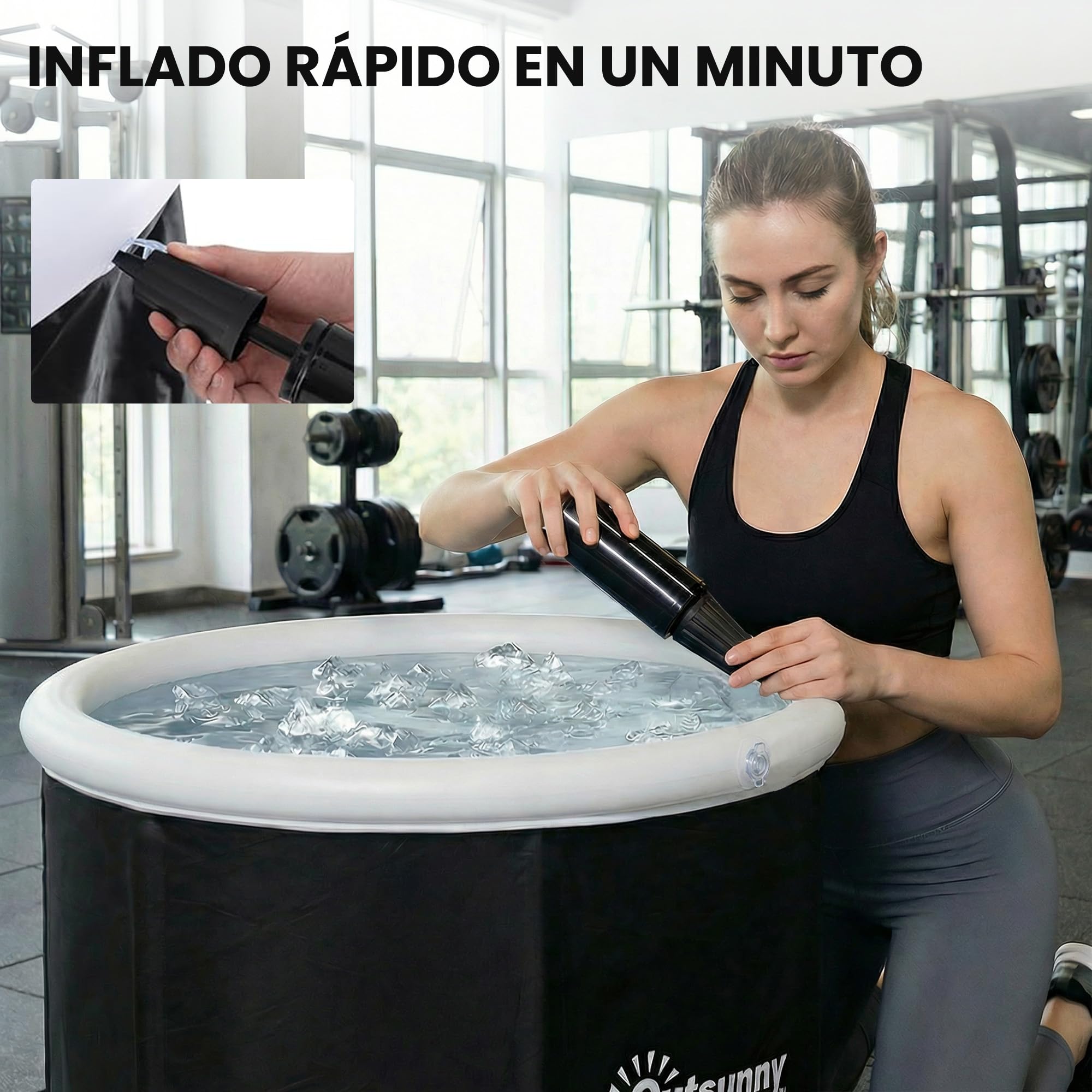 Outsunny Bañera de Hielo, 280L, Bañera Hinchable Portátil para Recuperación de Atletas en Agua Fría, con Cubierta y Bomba, Barril de Hielo de Múltiples Capas, para Interior y Exterior, Ø78x71 cm