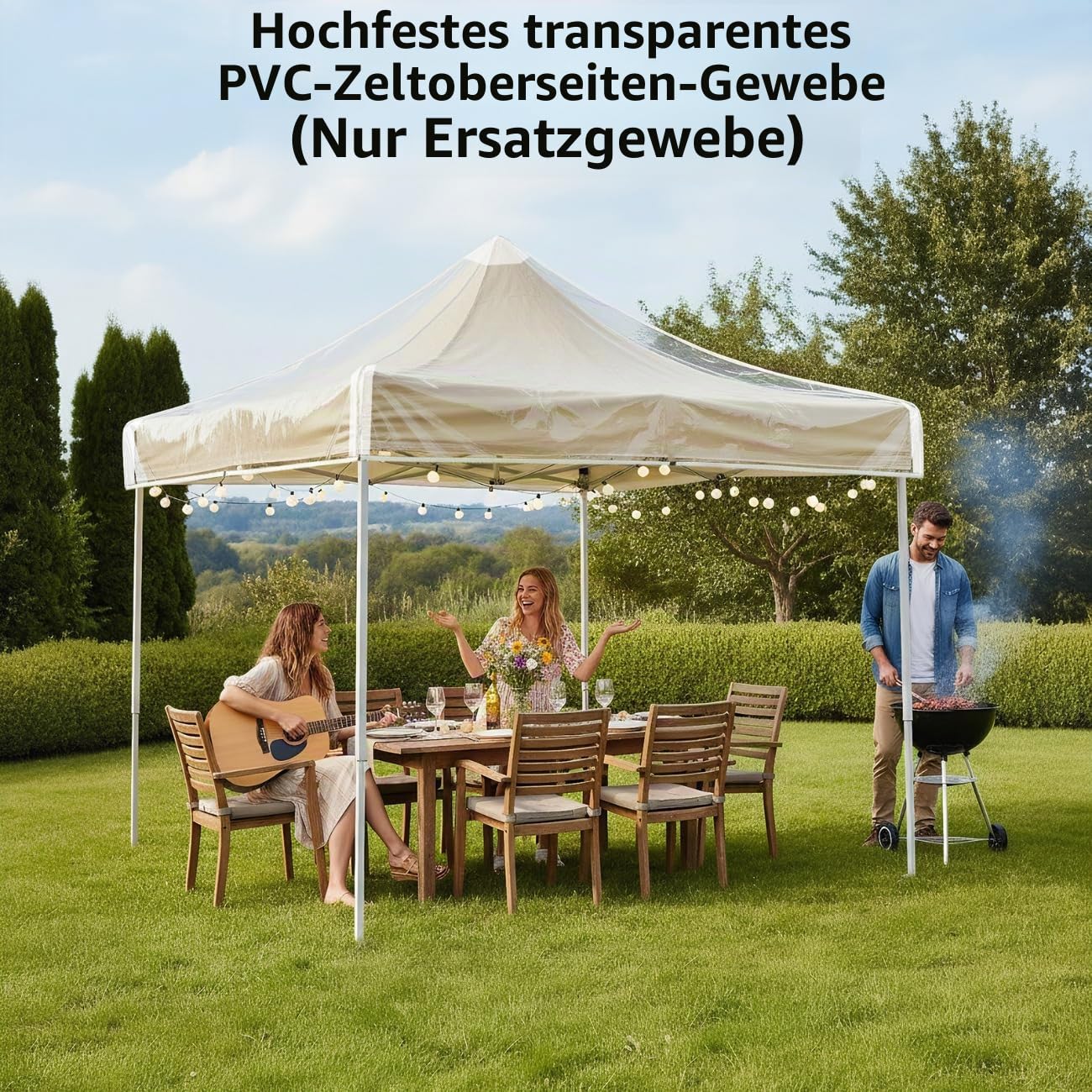 OKYUK Ersatzdach für Pavillon, transparent (klares PVC, 3 x 3 m)