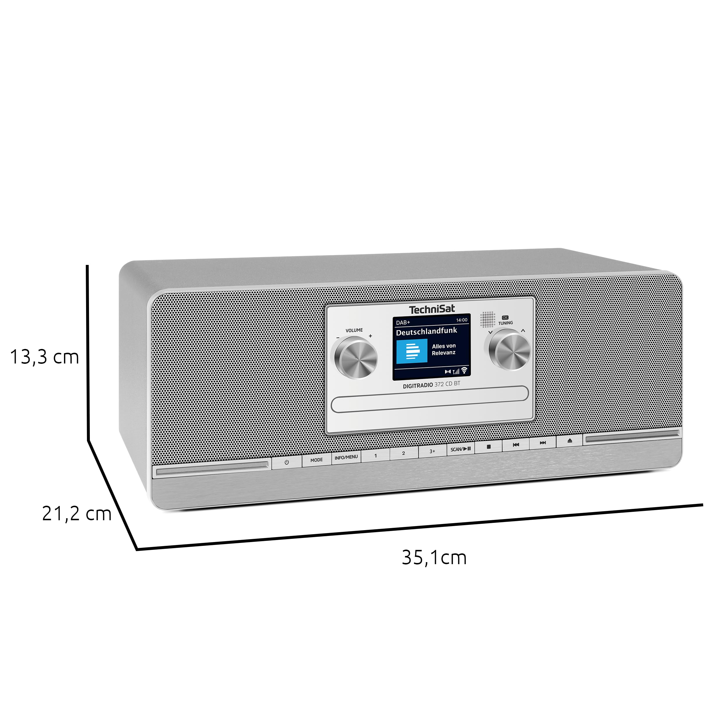 TechniSat DIGITRADIO 372 CD BT - Stereo Digitalradio, Kompaktanlage mit DAB+, UKW, CD-Player, Bluetooth, Farbdisplay, USB, AUX, Kopfhöreranschluss, Wecker, 10 Watt, Fernbedienung - Silber