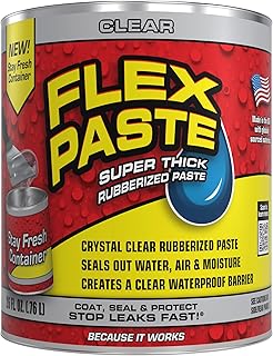 Flex Paste, Waterproof Paintable Putty, Spackle Sealant, Fill Gaps Cracks Holes - Block Out Water and Air - UV Resistant - Walls, Drywall, EPDM, Concrete, Roof, RV Repairs, Clear, Quart