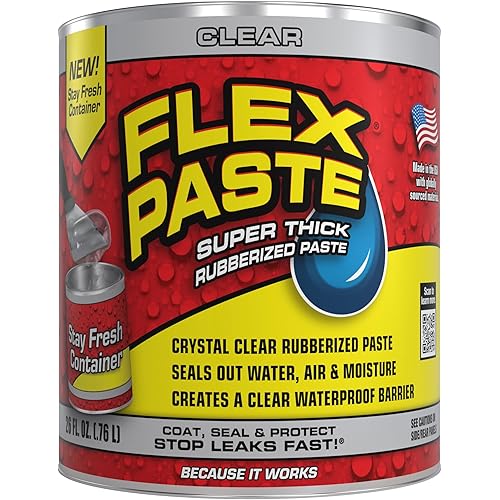 Flex Paste, Waterproof Paintable Putty, Spackle Sealant, Fill Gaps Cracks Holes - Block Out Water and Air - UV Resistant - Walls, Drywall, EPDM, Concrete, Roof, RV Repairs, Clear, Quart