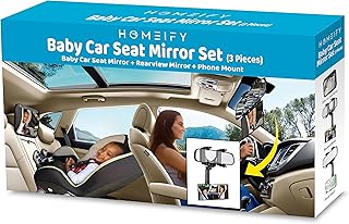 HOMEIFY Baby Car Seat Mirror And Enhanced Rear view Mirror set -Inludes- baby car mirror, Curved rear view mirror & Phone Magnet, Safety Shatterproof Wide View baby mirror for car