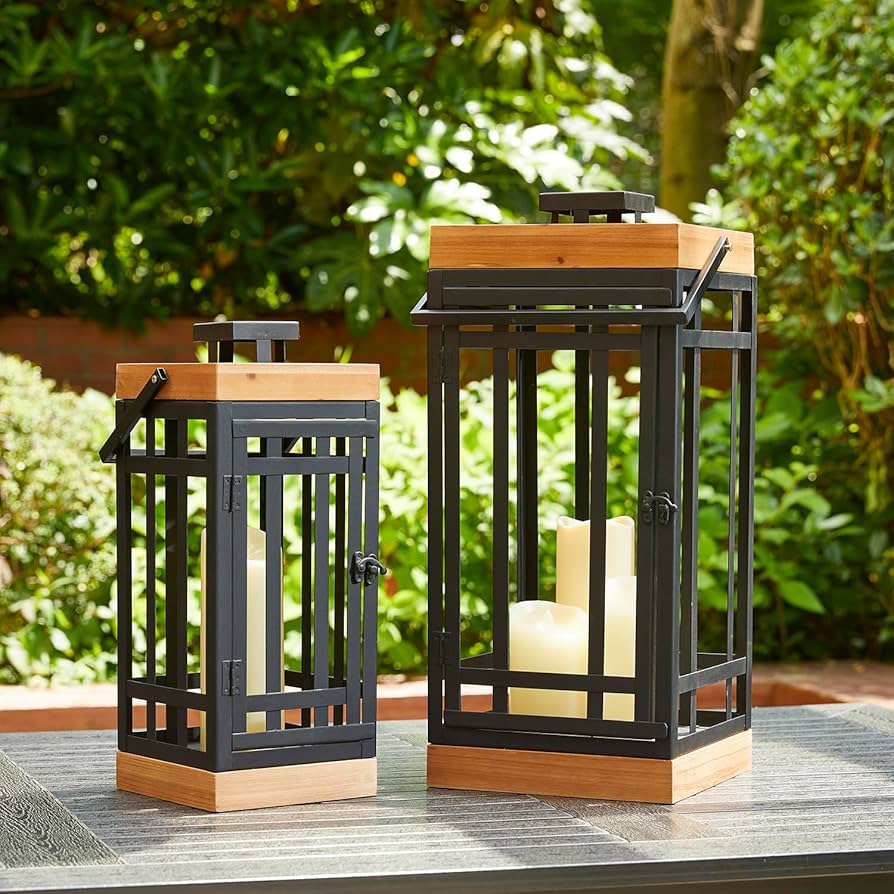 Amazon.com: Glitzhome Set of 2 Modern Square Metal/Wood