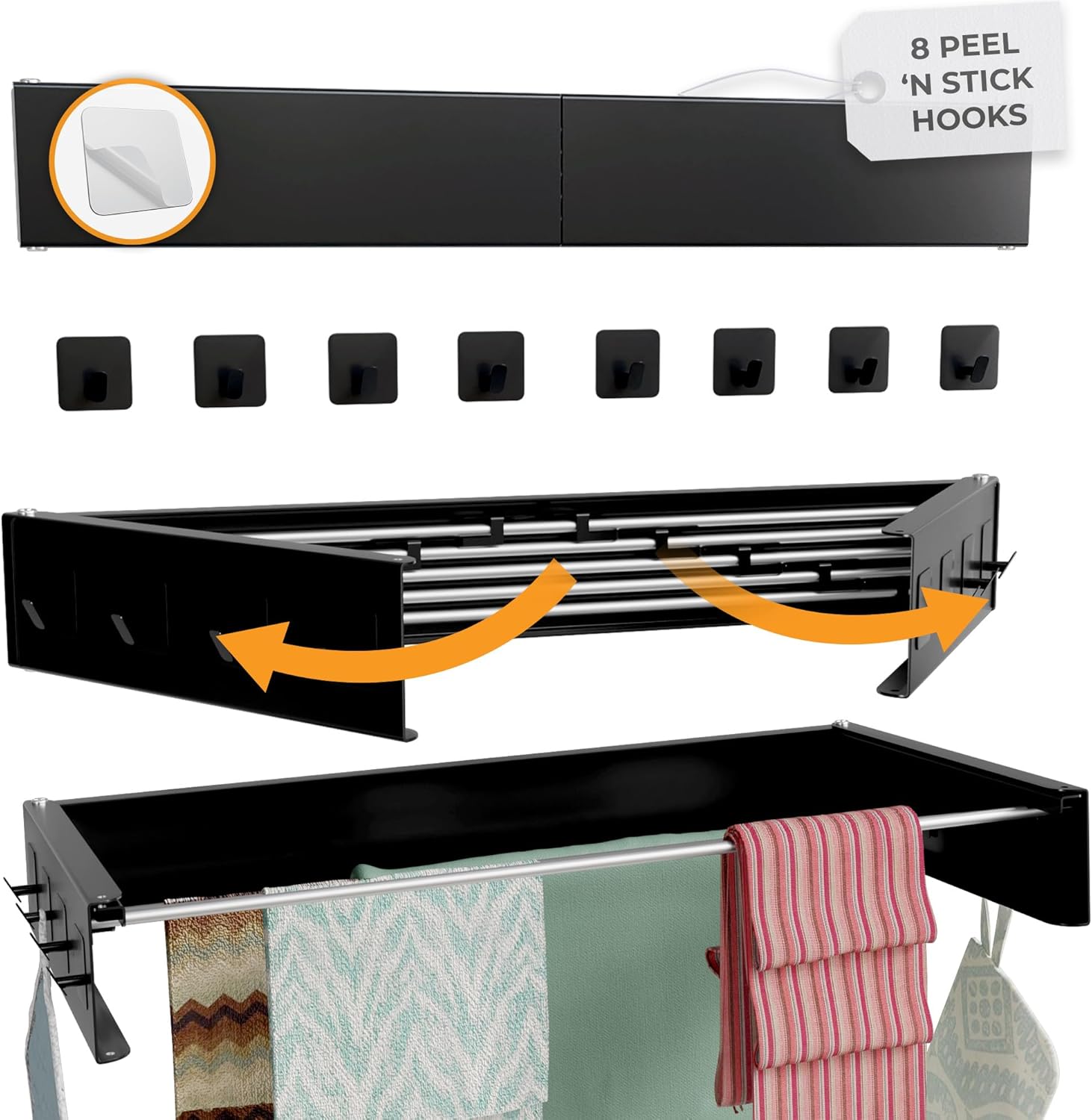 Wall Mounted Drying Rack - Clothes Drying Rack Wall Mounted - Collapsible Drying Rack Clothing Wall Mounted- Hanging Laundry Drying Rack Wall Mount- Compact, Retractable, Space Saving for Laundry Room