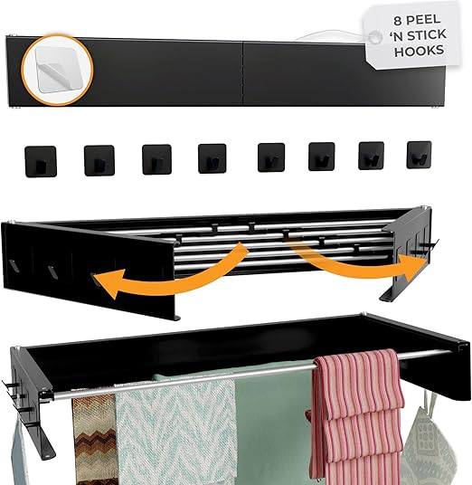 Amazon.com: Wall Mounted Collapsible Clothes Drying Rack - Compact ...