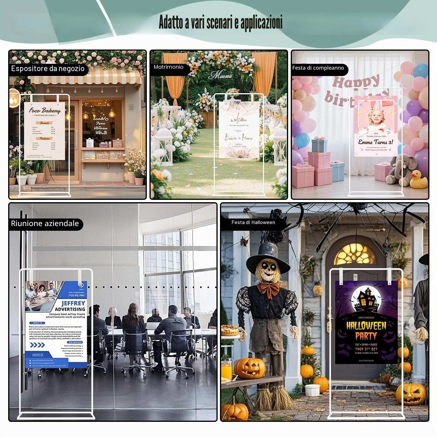 Espositore per matrimoni, supporto regolabile per cartello di benvenuto per matrimoni, cartello per matrimoni all'aperto, cartello di benvenuto, espositore ad arco quadrato (nero)