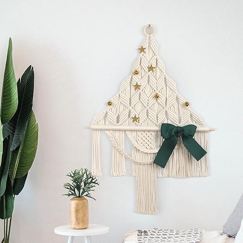 Miniatura 2 de Árbol de Navidad de macramé, tapiz bohemio para colgar en la pared, adorno de Navidad para dormitorio, sala de estar, apartamento, dormitorio,