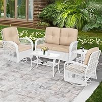 Vista 43 de MEETWARM Juego de 3 piezas de mimbre giratorio para patio al aire libre, mecedoras, juegos de muebles de patio de ratán con cojín grueso y mesa