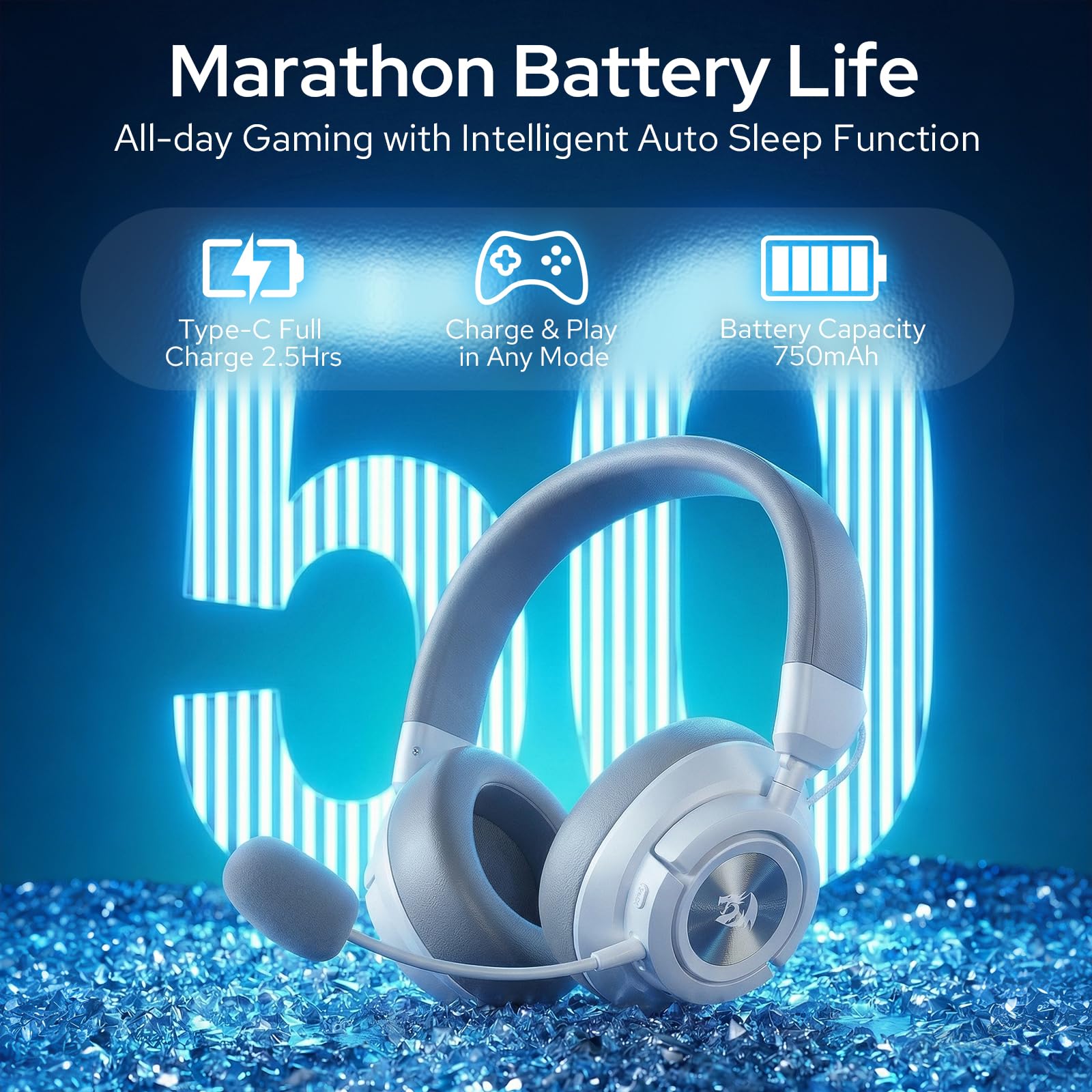 Redragon H889 Auriculares Gaming Inalámbricos 4 en 1 Audio 7.1 53mm | 2.4G BT USB 3.5mm Batería 51h Uso Mientras Carga Micrófono Desmontable PC PS5 NS Móvil